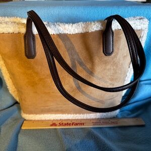 a.n.a Tan and Brown Tote with Suede Finish